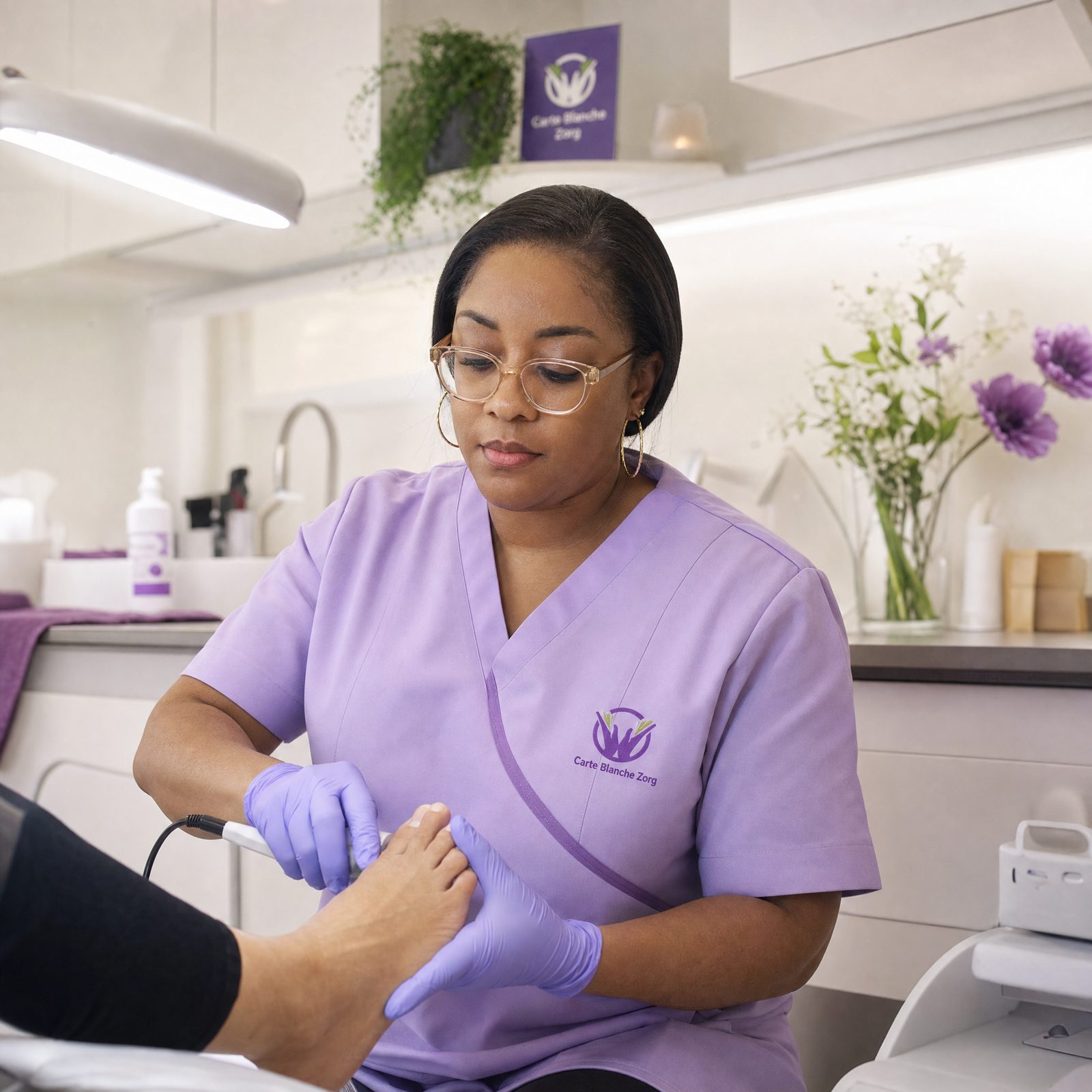 Medische pedicurebehandeling met professionele apparatuur